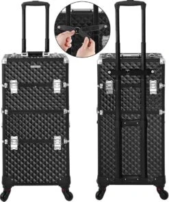 Merkloos Trolley, Make-up Koffer, Cosmetische Koffer, Voor Nageldesign, Make-up Organizer, Koffer Met Draagtas, Zwart JHZ04B -Glam Make-up Verkoop 1005x1200 6