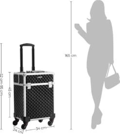 Cosmetische Koffer, Trolley, Make-up Case Met Handvat, 4 Universele Wielen, 4 Uitschuifbare Dienbladen, Make-up Tas, Voor Reizen, Zwart -Glam Make-up Verkoop 1077x1200 2