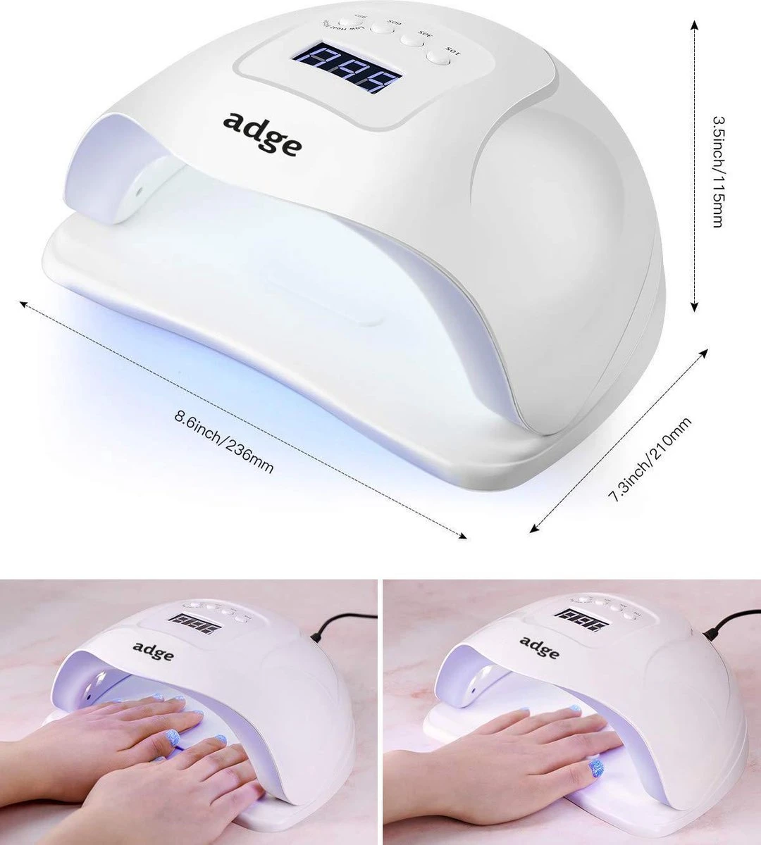 Adge - 54W LED Nageldroger Voor Gelnagels - Geschikt Voor ALLE Nagel Gellak - 36 LEDs - Met Timer 7 Adge - 54W LED Nageldroger Voor Gelnagels - Geschikt Voor ALLE Nagel Gellak - 36 LEDs - Met Timer - Afbeelding 7