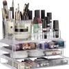 Relaxdays Make-up Organizer - Tweedelig - Cosmetica Opbergdoos - Transparant