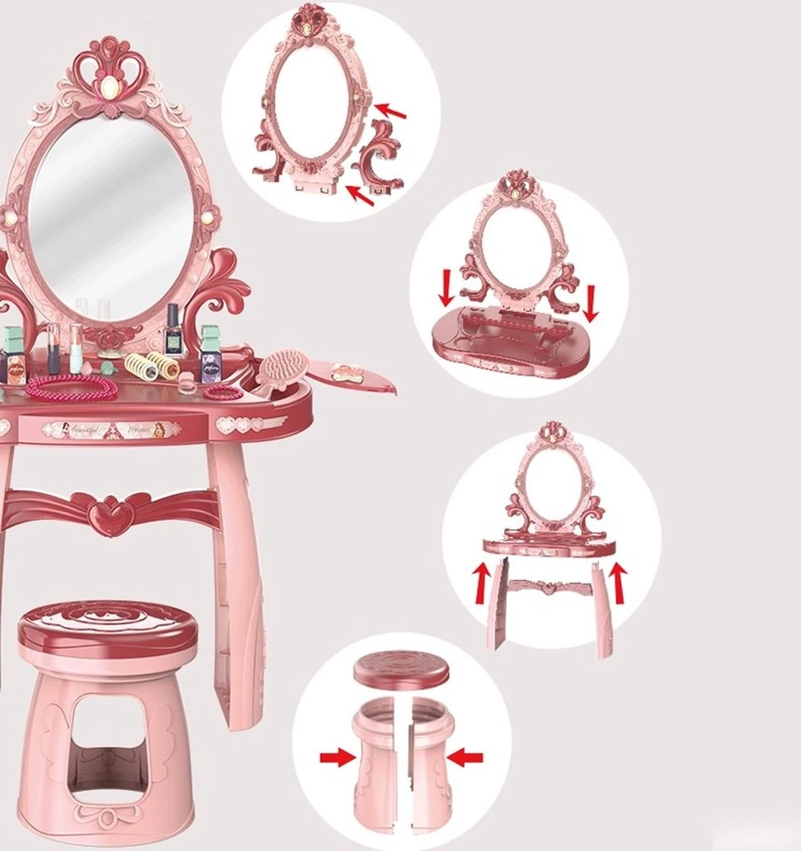 Kaptafel Kind - Make Up Tafel Met Spiegel - 44x24,5x76cm - Roze 2 Kaptafel Kind - Make Up Tafel Met Spiegel - 44x24,5x76cm - Roze - Afbeelding 2