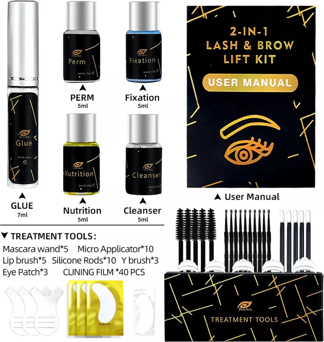 Flora Ruby - Wimper & Wenkbrauw Lifting Set 2 In 1 - Professionele 2 In 1 Lash Lift & Brow Lamination Kit - Permanente Wimperkruller 2 Flora Ruby - Wimper & Wenkbrauw Lifting Set 2 In 1 - Professionele 2 In 1 Lash Lift & Brow Lamination Kit - Permanente Wimperkruller - Afbeelding 2