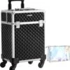 Cosmetische Koffer, Trolley, Make-up Case Met Handvat, 4 Universele Wielen, 4 Uitschuifbare Dienbladen, Make-up Tas, Voor Reizen, Zwart