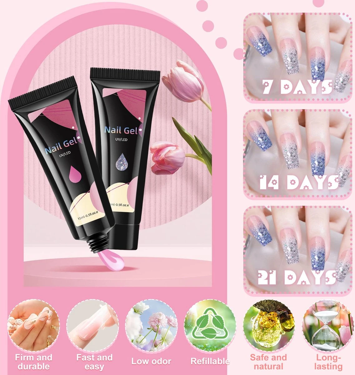 Merkloos Nagels Set - 8 Kleuren - Nagels Starter Set - Met Toplaag, Basislaag, Slipoplossing, Nagelverlengingsgel, Gel Builder - Voor DIY Voor Beginners - Beste Cadeau 9 Merkloos Nagels Set - 8 Kleuren - Nagels Starter Set - Met Toplaag, Basislaag, Slipoplossing, Nagelverlengingsgel, Gel Builder - Voor DIY Voor Beginners - Beste Cadeau - Afbeelding 9