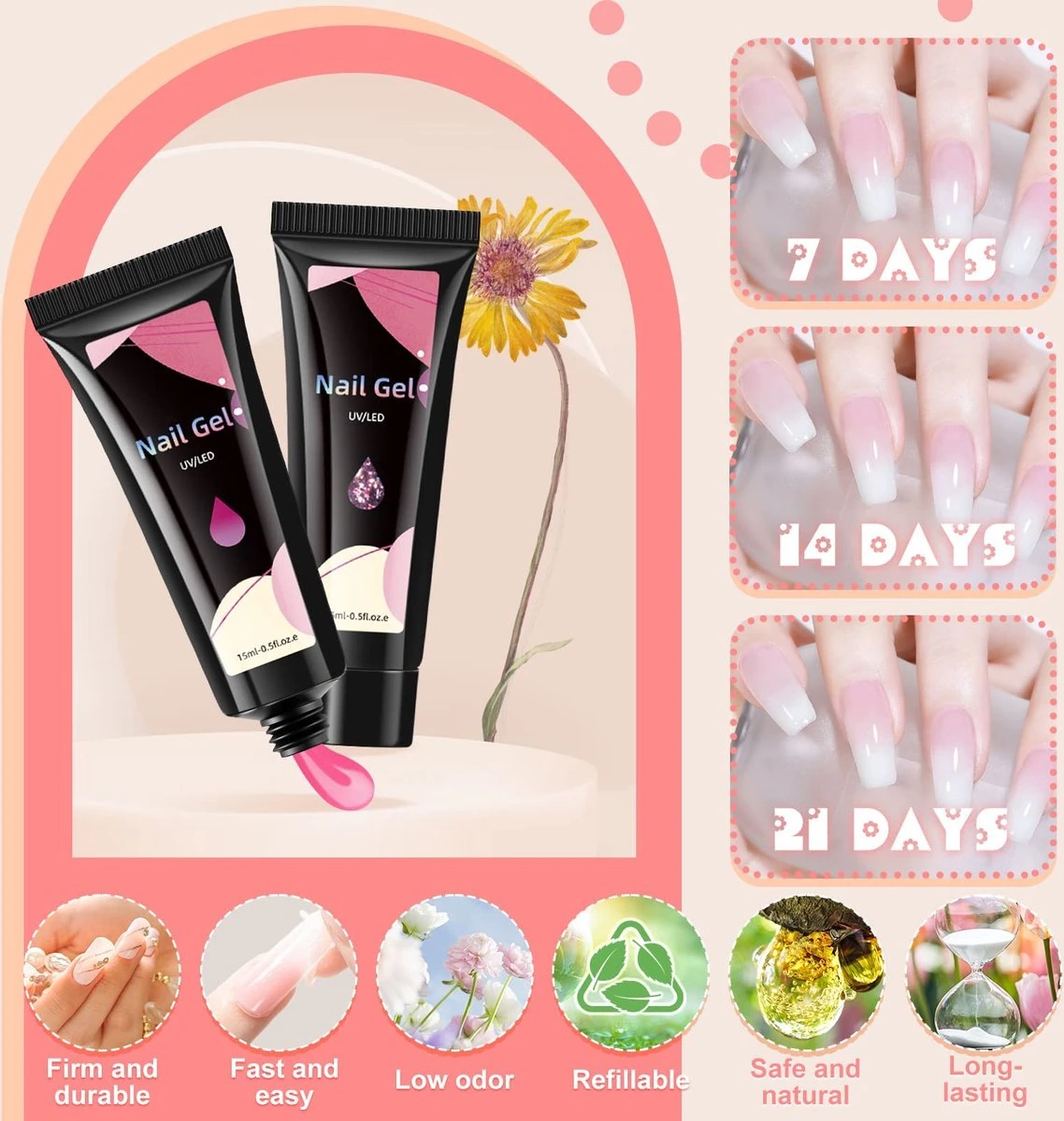 Merkloos Nepnagels - Polygel Set - 8 Kleuren - Nagels Set - Polygel Starter Set - Nagelverlenging Gel Kit - Voor Beginners - Voor DIY Salon Art Nagels 5 Merkloos Nepnagels - Polygel Set - 8 Kleuren - Nagels Set - Polygel Starter Set - Nagelverlenging Gel Kit - Voor Beginners - Voor DIY Salon Art Nagels - Afbeelding 5