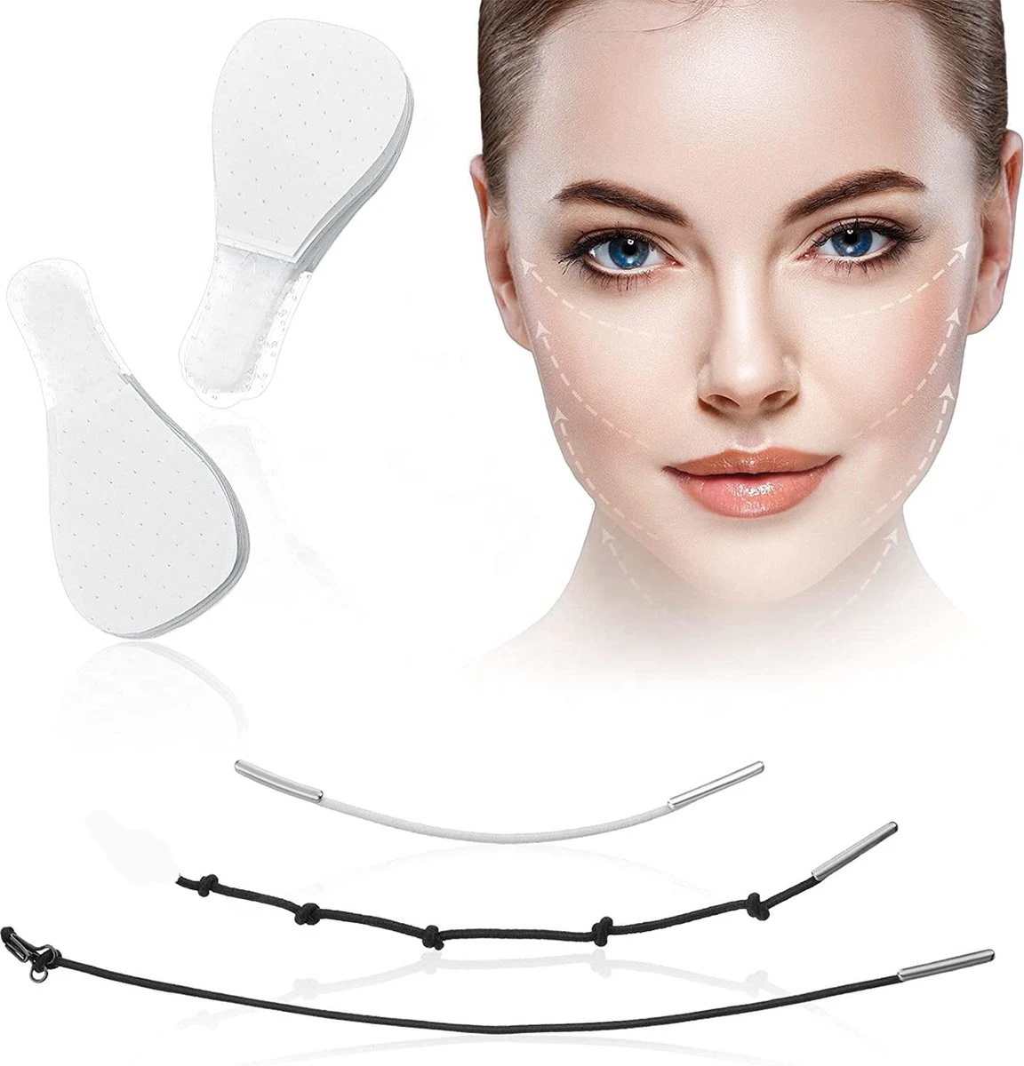 Facelift Tape - Face Tape - Gezicht Tape - Face Tape Lift - Beauty Tape - Facelift Tape Met Elastiek - 40 Stickers + 3 Verschillende Touwtjes 1 Facelift Tape - Face Tape - Gezicht Tape - Face Tape Lift - Beauty Tape - Facelift Tape Met Elastiek - 40 Stickers + 3 Verschillende Touwtjes