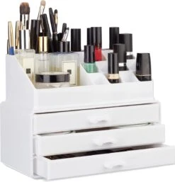 Relaxdays Make-up Organizer Klein - Stapelbaar - Sieradendoosje - Cosmetica - Opbergbox - Wit -Glam Make-up Verkoop 1154x1200 16