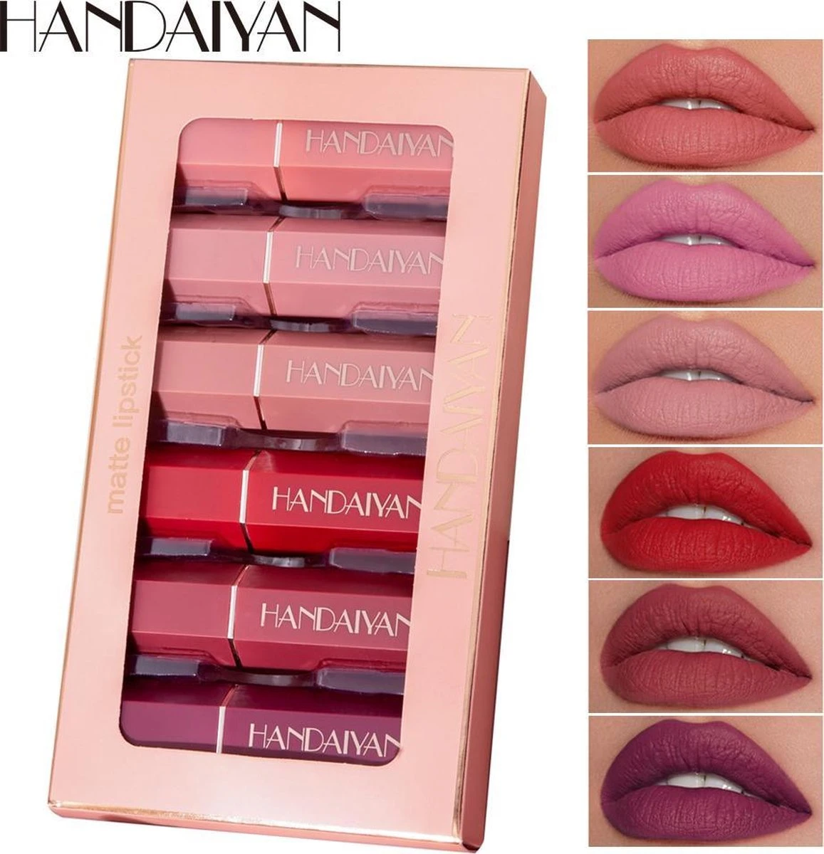 Handaiyan Lipstick Matte - Set Van 6 Kleuren - Lippenstift - Langhoudend - Make Up 1 Handaiyan Lipstick Matte - Set Van 6 Kleuren - Lippenstift - Langhoudend - Make Up
