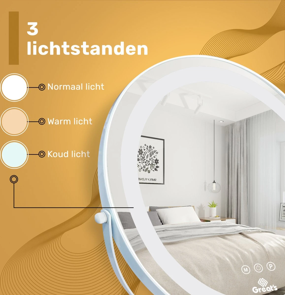 Great's® Make Up Spiegel Met LED Verlichting- ⌀ 40cm - Visagie Spiegel Rond - Extra Close Up Spiegeltje 10x - Wit 4 Great's® Make Up Spiegel Met LED Verlichting- ⌀ 40cm - Visagie Spiegel Rond - Extra Close Up Spiegeltje 10x - Wit - Afbeelding 4