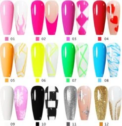 Nail Art Gel - Fine Liner Gel - 12 Stuks - UV/LED Gel - Gellak - Nagel Gellak - UV/LED Lamp - UV/LED Nageldroger - Gelnagels - Nepnagels - Acrylnagels - Tekenpenseel Nagels - Professioneel - Hoge Kwaliteit -Glam Make-up Verkoop 1166x1200