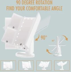 UNIQ Trifold Make Up Spiegel Met LED Verlichting En 2 Vergrootspiegels - Staande Spiegel - 21 LED-lampjes - Op Batterijen En USB (kabel Incl) - Wit -Glam Make-up Verkoop 1186x1200 12