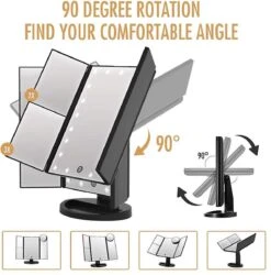 UNIQ Trifold Make Up Spiegel Met LED Verlichting En 2 Vergrootspiegels - Staande Spiegel - 21 LED-lampjes - Op Batterijen En USB (kabel Incl) - Zwart -Glam Make-up Verkoop 1187x1200 24