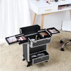 Monkey's Aluminium Kapperskoffer - Zwart - Beauty Case - Cosmeticakoffer - Make-upkoffer - Trolley - 360 Graden Wielen - 34 X 24 X 55.5 Cm -Glam Make-up Verkoop 1193x1200 16