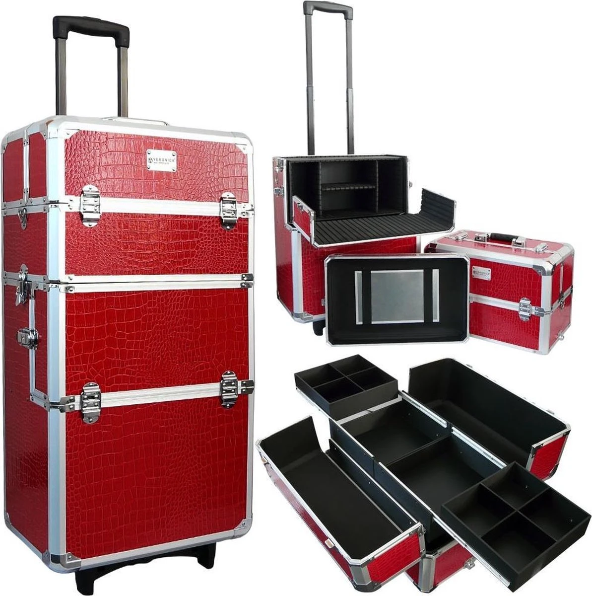 Veronica NAIL-PRODUCTS Aluminium Nagel Trolley 3 In 1 CROCO ROOD, Pedicure, Manicure. Ook Als Sinterklaas Trolley, Trolly, Koffer! 1 Veronica NAIL-PRODUCTS Aluminium Nagel Trolley 3 In 1 CROCO ROOD, Pedicure, Manicure. Ook Als Sinterklaas Trolley, Trolly, Koffer!