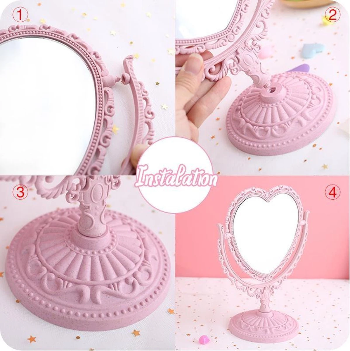 Kawaii Roze Makeup Spiegel - Hart Spiegel - Dubbelzijdig - Makeup Mirror 7 Kawaii Roze Makeup Spiegel - Hart Spiegel - Dubbelzijdig - Makeup Mirror - Afbeelding 7