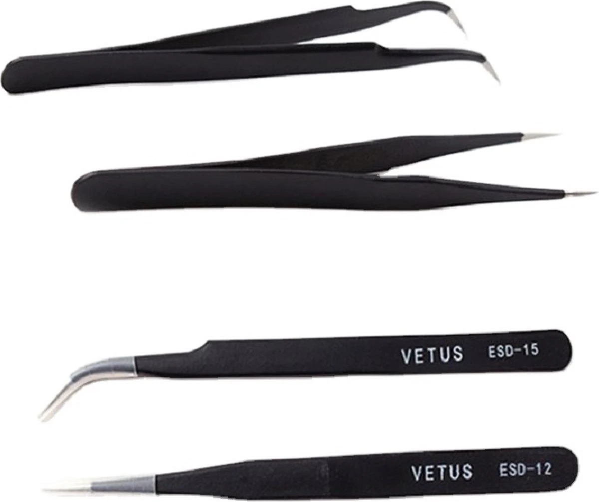 Vetus - Wimper Pincetten Set (2 Stuks) - Zwart - Tweezers - Pincetset - Wimperextensions - ESD-12 - ESD-15 1 Vetus - Wimper Pincetten Set (2 Stuks) - Zwart - Tweezers - Pincetset - Wimperextensions - ESD-12 - ESD-15