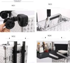Kapper Koffer Gouden Kleur | Nagel | Visagist | Make-up | Cosmetica | Schminken | Trolley Stevig En Gemaakt Van Aluminium | 3 Delig | 8 Wielen | Bedekt Met Mooie Diamantjes -Glam Make-up Verkoop 1200x1086 27