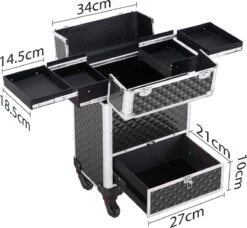 Monkey's Aluminium Kapperskoffer - Zwart - Beauty Case - Cosmeticakoffer - Make-upkoffer - Trolley - 360 Graden Wielen - 34 X 24 X 55.5 Cm -Glam Make-up Verkoop 1200x1107 11