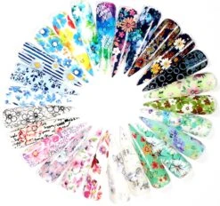 Set Van 30 X Transfer Nail Art Foil | Nagel Folie | Bloemen Design Nagelfolie | Voor Op Nagellak, UV LED Gellak Met Transfer Gel | Sparkolia -Glam Make-up Verkoop 1200x1129