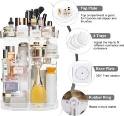 AMEITECH Make-uporganizer, Verstelbaar 360 Roterende Cosmetische Opslagcarrousel Draaiende Houder Opbergrek Met 5 Lagen Grote Capaciteit, Geweldig Voor Aanrecht Ijdelheid, Vierkant -Glam Make-up Verkoop 1200x1129 9