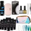Elvi Polygel Starterskit -Complete Set Inc. USB UV/Led Mini Lamp-6x15g Polygel Kleuren Blauw - Nagelverlenging Polyacryl UV Nagellak-Quick Extension Temperature Color Changing Gel Blue Green