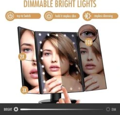 UNIQ Trifold Make Up Spiegel Met LED Verlichting En 2 Vergrootspiegels - Staande Spiegel - 21 LED-lampjes - Op Batterijen En USB (kabel Incl) - Zwart -Glam Make-up Verkoop 1200x1153 6