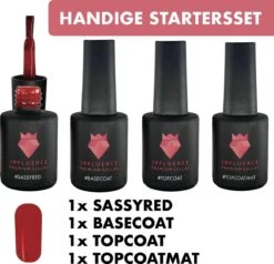 Merkloos #SASSYREDSERIE - Influence Gellac - Rode Gellak - Gellak Rood UV - UV Gellak - Gel Nagellak - Basecoat - Topcoat - Topcoatmat - No Wipe - Startersset - Kado Vrouw - Valentijns Cadeau - Kado Voor Haar - 4 X 10 Ml