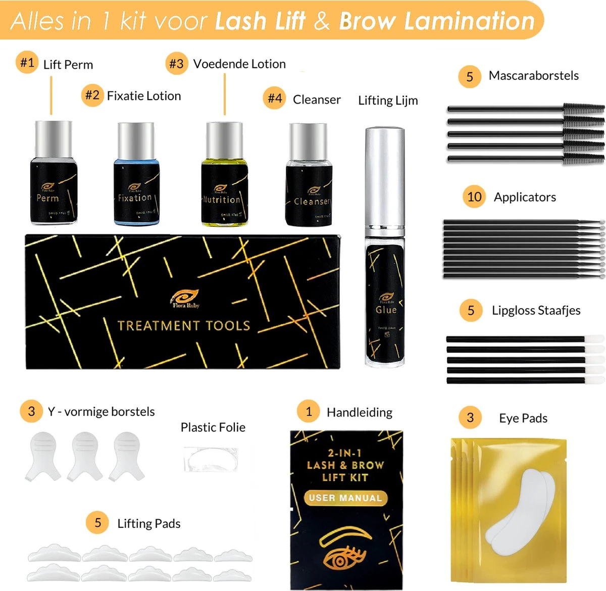 Flora Ruby Professionele 2 In 1 Lash Lift & Brow Lamination Kit - Wimper & Wenkbrauw Lifting Set - Permanente Wimperkruller - Brow Soap 3 Flora Ruby Professionele 2 In 1 Lash Lift & Brow Lamination Kit - Wimper & Wenkbrauw Lifting Set - Permanente Wimperkruller - Brow Soap - Afbeelding 3