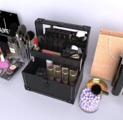Make Up Koffer- Make Up Organizer- Beautycase -zwart -Make-upkoffer- Multifunctionele Koffer- Make-upkoffer- Sieradenkoffer- Kapperskoffer- Afneembare Schouderriem- Klassieke Zwarte Beautycase -Glam Make-up Verkoop 1200x1171 8