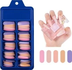 Nepnagels - Set Van 100 - Paars Roze Naturel Kleuren - Verschillende Maten - Plaknagels Sparkolia