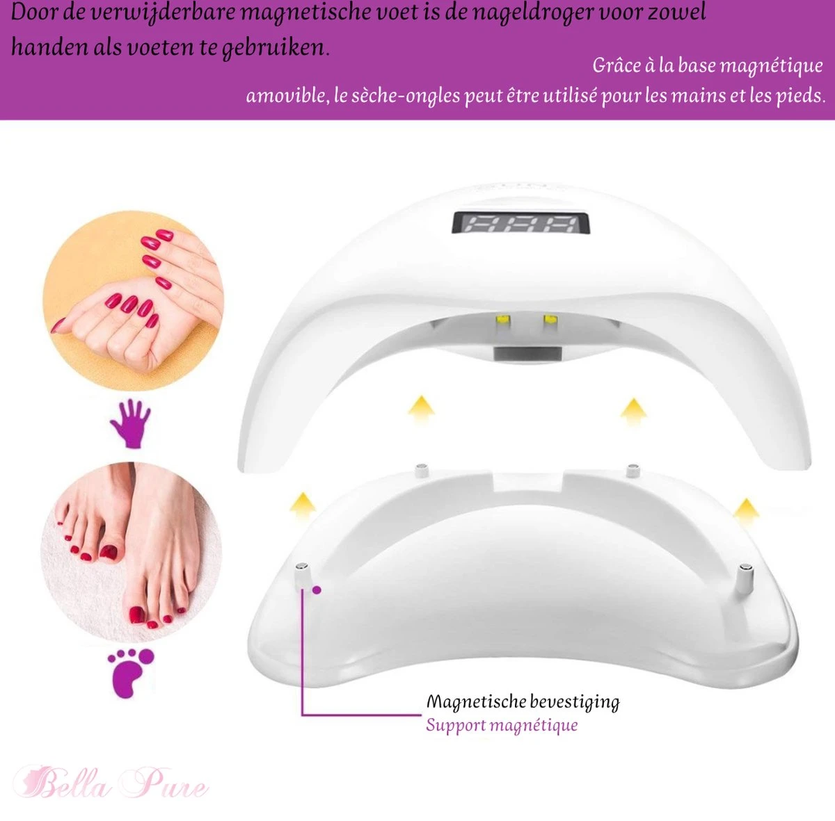 Bella Pure 48W Nageldroger - Vinger- En Teennagels - Bewegingssensor En Timer - 24 LED's 6 Bella Pure 48W Nageldroger - Vinger- En Teennagels - Bewegingssensor En Timer - 24 LED's - Afbeelding 6