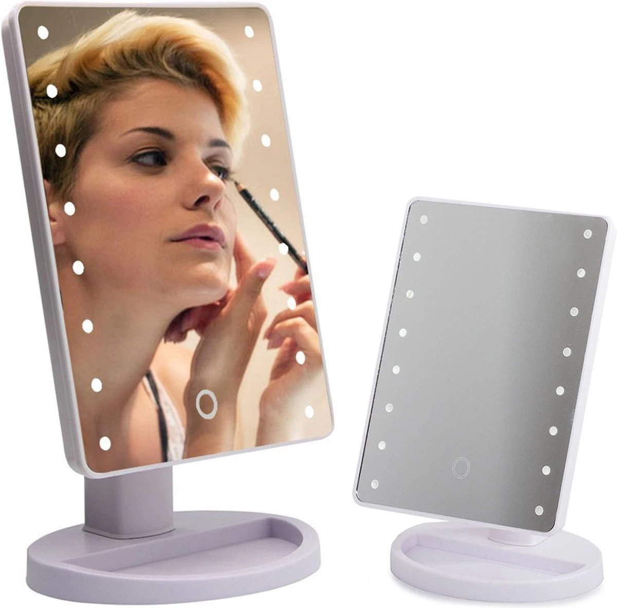 Verlichte Make-up Spiegel 180° Draaibaar 16 Ingebouwde LED Lampjes - Wit 1 Verlichte Make-up Spiegel 180° Draaibaar 16 Ingebouwde LED Lampjes - Wit