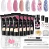 Merkloos Nagels Set - 8 Kleuren - Nagels Starter Set - Met Toplaag, Basislaag, Slipoplossing, Nagelverlengingsgel, Gel Builder - Voor DIY Voor Beginners - Beste Cadeau