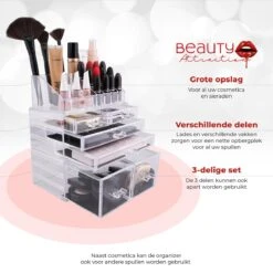 Beauty Attraction Make Up Organizer – Opbergdoos – Nagellak – Organizer 22 X 2,12 X 5,8 CM – 24 X 15 X 11 CM – Transparant -Glam Make-up Verkoop 1200x1200 2211