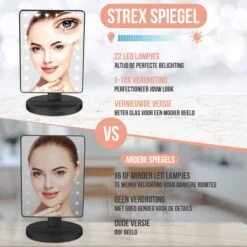 Strex Make Up Spiegel Met LED Verlichting - 3 Verlichtingsmodus - 1/10x Vergroting - 360° Verstelbaar -Glam Make-up Verkoop 1200x1200 2238