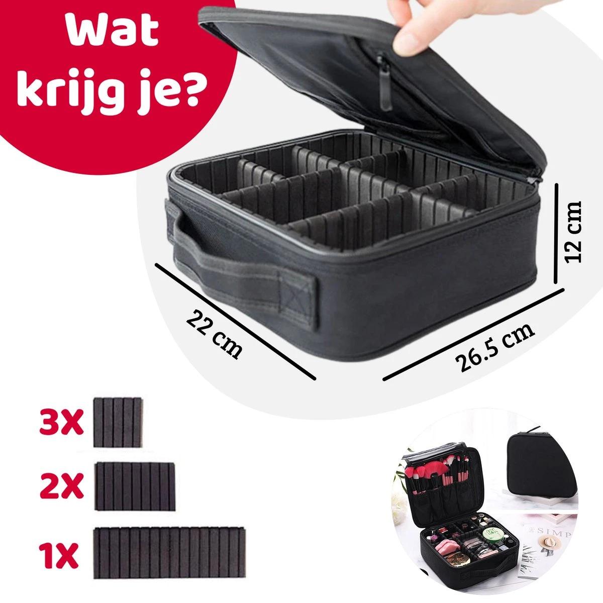 Mmoods Make-up Koffer – Make Up Tas Reizen – Makeup Organizer Verstelbaar -Beautycase Waterdicht – Make-up Tasje Voor Onderweg – Toilettas Voor Cosmetica Zwart 6 Mmoods Make-up Koffer – Make Up Tas Reizen – Makeup Organizer Verstelbaar -Beautycase Waterdicht – Make-up Tasje Voor Onderweg – Toilettas Voor Cosmetica Zwart - Afbeelding 6