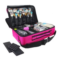 Cosmetica Koffer - Make-up Koffer Met Verstelbare Vakken - Visagie En Nagelstyliste Beauty Koffer - 35x25x11CM - Roze