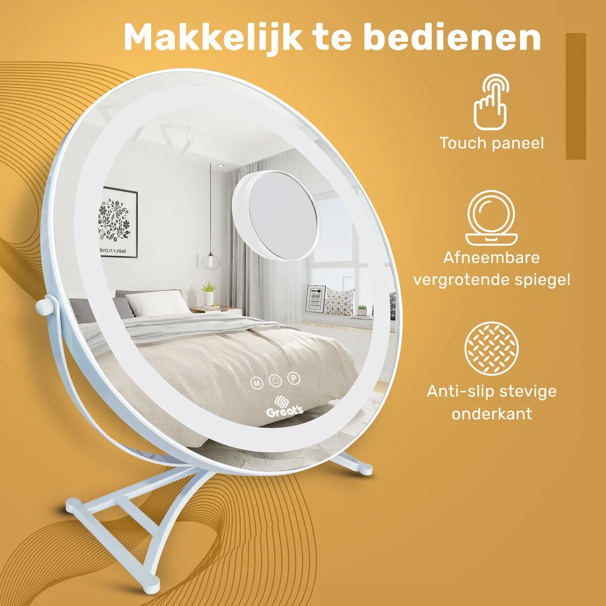 Great's® Make Up Spiegel Met LED Verlichting- ⌀ 40cm - Visagie Spiegel Rond - Extra Close Up Spiegeltje 10x - Wit 7 Great's® Make Up Spiegel Met LED Verlichting- ⌀ 40cm - Visagie Spiegel Rond - Extra Close Up Spiegeltje 10x - Wit - Afbeelding 7