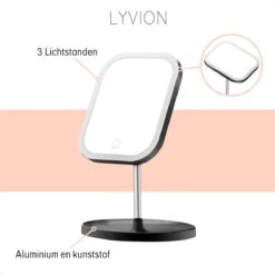 LYVION Make-up Spiegel Op Standaard Met LED / Met 3 Lichtkleuren / Make-up Spiegel / Make-up Standaard / Werkt Op 4 AAA-batterijen Of Micro USB Kabel / Touch - Zwart -Glam Make-up Verkoop 1200x1200 2445