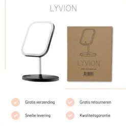 LYVION Make-up Spiegel Op Standaard Met LED / Met 3 Lichtkleuren / Make-up Spiegel / Make-up Standaard / Werkt Op 4 AAA-batterijen Of Micro USB Kabel / Touch - Zwart -Glam Make-up Verkoop 1200x1200 2446