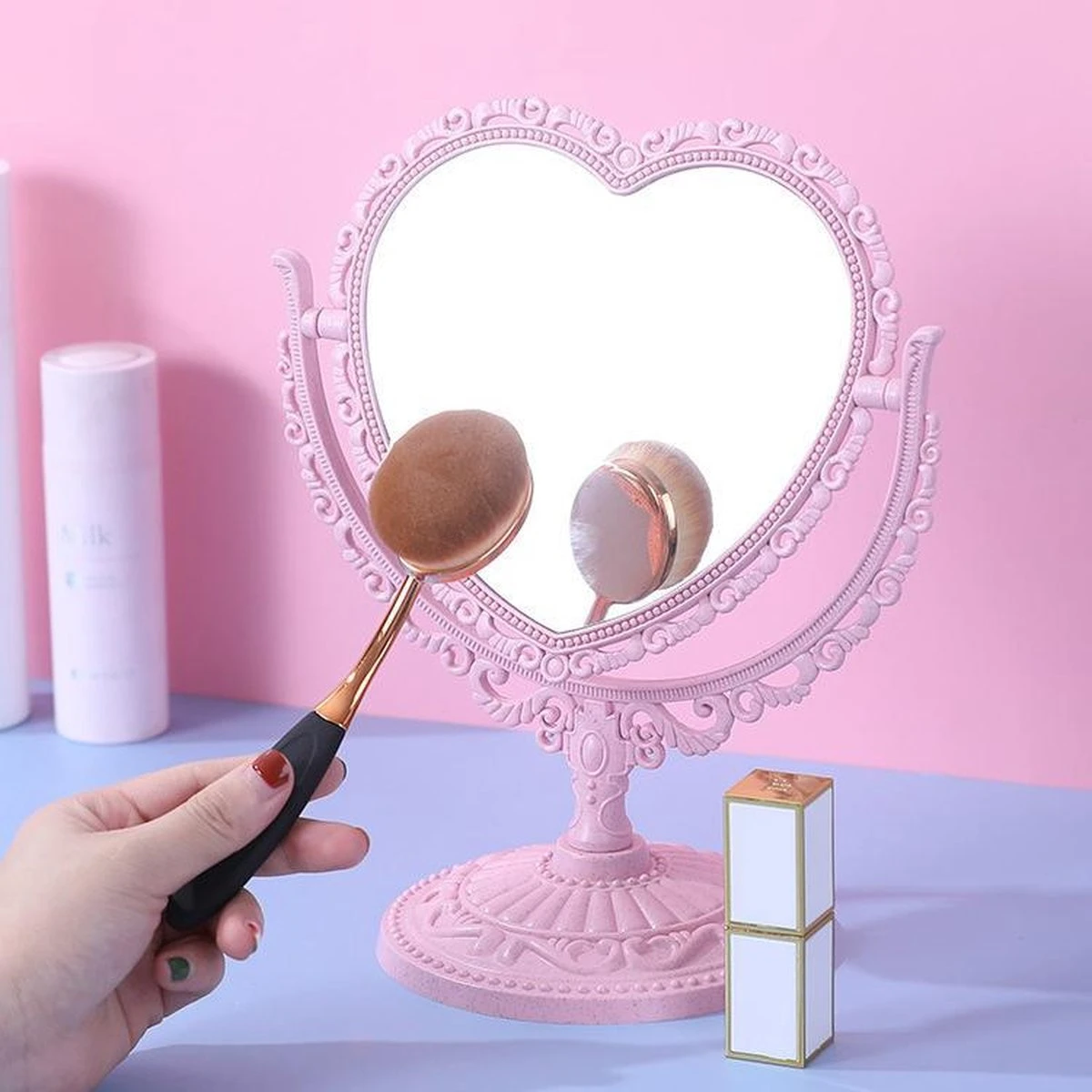 Kawaii Roze Makeup Spiegel - Hart Spiegel - Dubbelzijdig - Makeup Mirror 2 Kawaii Roze Makeup Spiegel - Hart Spiegel - Dubbelzijdig - Makeup Mirror - Afbeelding 2
