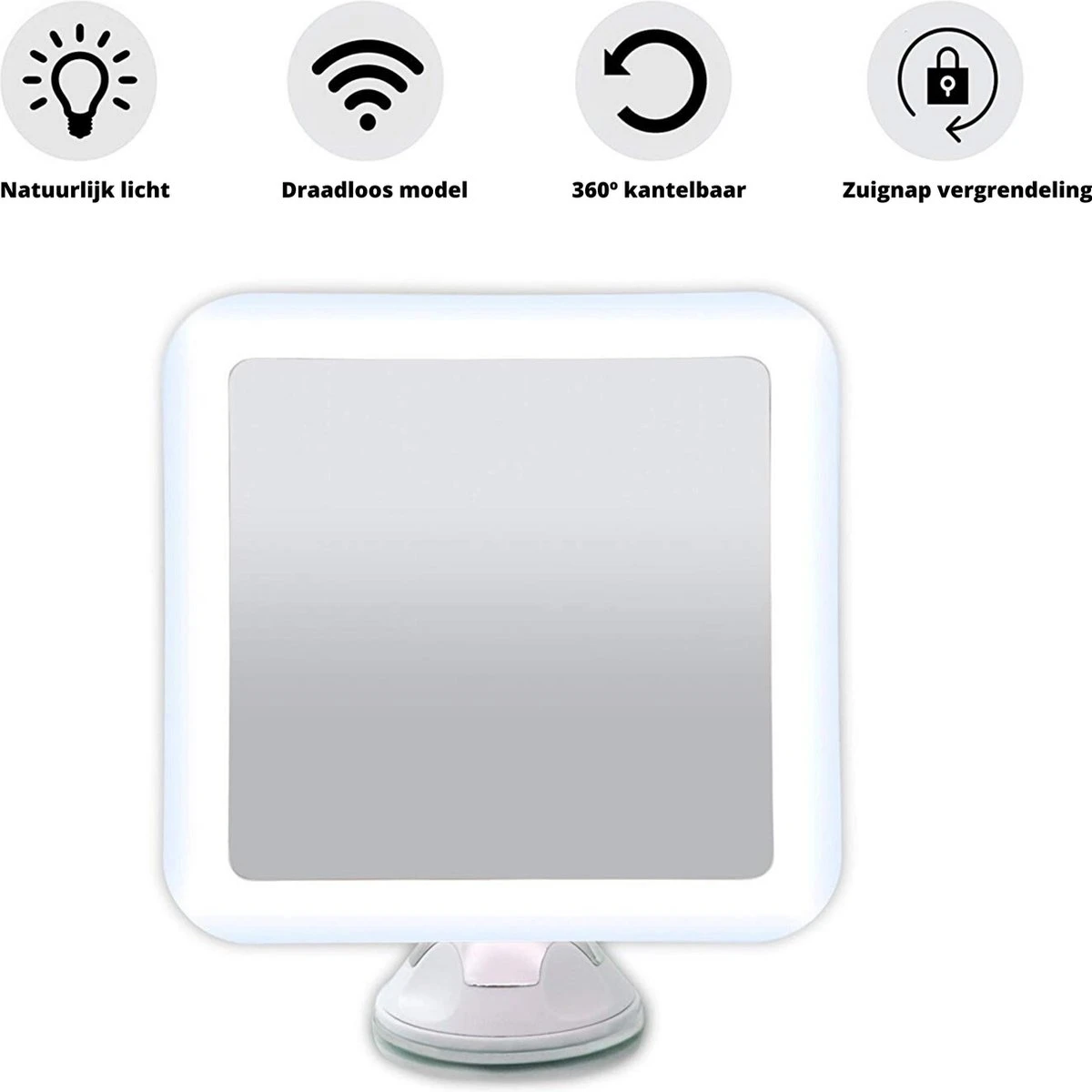 Vergroot Make Up En Scheer Spiegel Met LED Verlichting Vierkant - 10x Vegroting En Natuurlijk Licht Voor Cosmetica/Scheren/Epileren - 360° Graden Verstelbare Zuignap En Wandbevestiging 2 Vergroot Make Up En Scheer Spiegel Met LED Verlichting Vierkant - 10x Vegroting En Natuurlijk Licht Voor Cosmetica/Scheren/Epileren - 360° Graden Verstelbare Zuignap En Wandbevestiging - Afbeelding 2