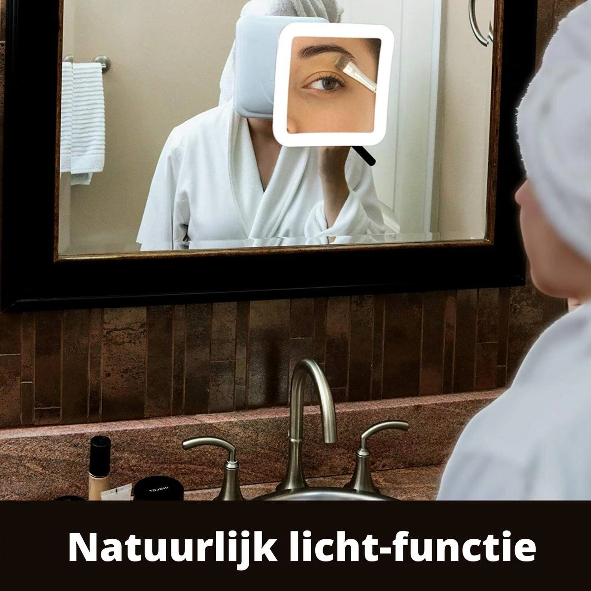 Vergroot Make Up En Scheer Spiegel Met LED Verlichting Vierkant - 10x Vegroting En Natuurlijk Licht Voor Cosmetica/Scheren/Epileren - 360° Graden Verstelbare Zuignap En Wandbevestiging 3 Vergroot Make Up En Scheer Spiegel Met LED Verlichting Vierkant - 10x Vegroting En Natuurlijk Licht Voor Cosmetica/Scheren/Epileren - 360° Graden Verstelbare Zuignap En Wandbevestiging - Afbeelding 3