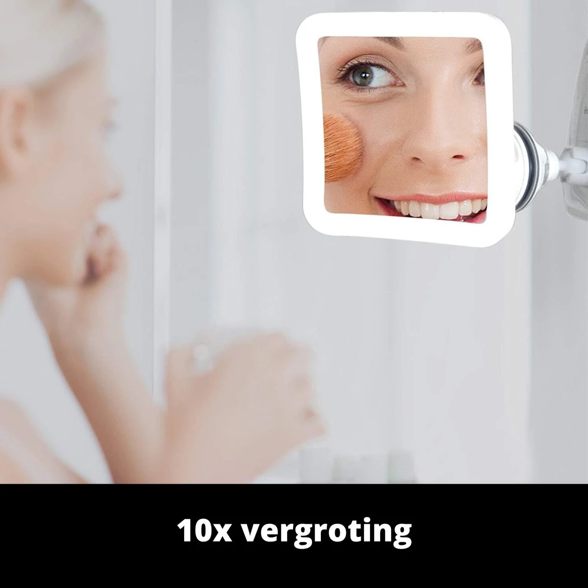 Vergroot Make Up En Scheer Spiegel Met LED Verlichting Vierkant - 10x Vegroting En Natuurlijk Licht Voor Cosmetica/Scheren/Epileren - 360° Graden Verstelbare Zuignap En Wandbevestiging 4 Vergroot Make Up En Scheer Spiegel Met LED Verlichting Vierkant - 10x Vegroting En Natuurlijk Licht Voor Cosmetica/Scheren/Epileren - 360° Graden Verstelbare Zuignap En Wandbevestiging - Afbeelding 4