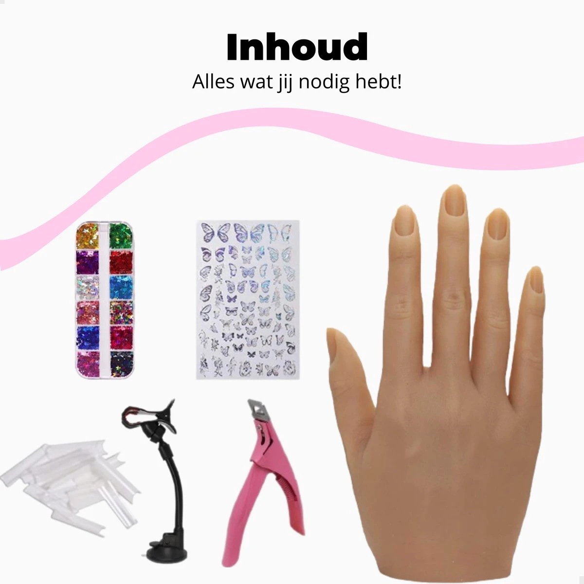 Quevo - Oefenhand Voor Nagels - Nailtrainer - 100 Nageltips - Nagelstickers - Nagelknipper 2 Quevo - Oefenhand Voor Nagels - Nailtrainer - 100 Nageltips - Nagelstickers - Nagelknipper - Afbeelding 2