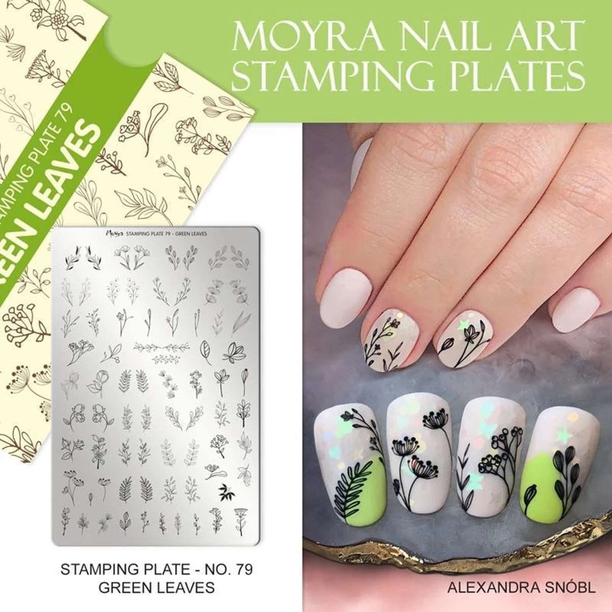 Moyra Stamping Plate 79 Green Leaves 2 Moyra Stamping Plate 79 Green Leaves - Afbeelding 2