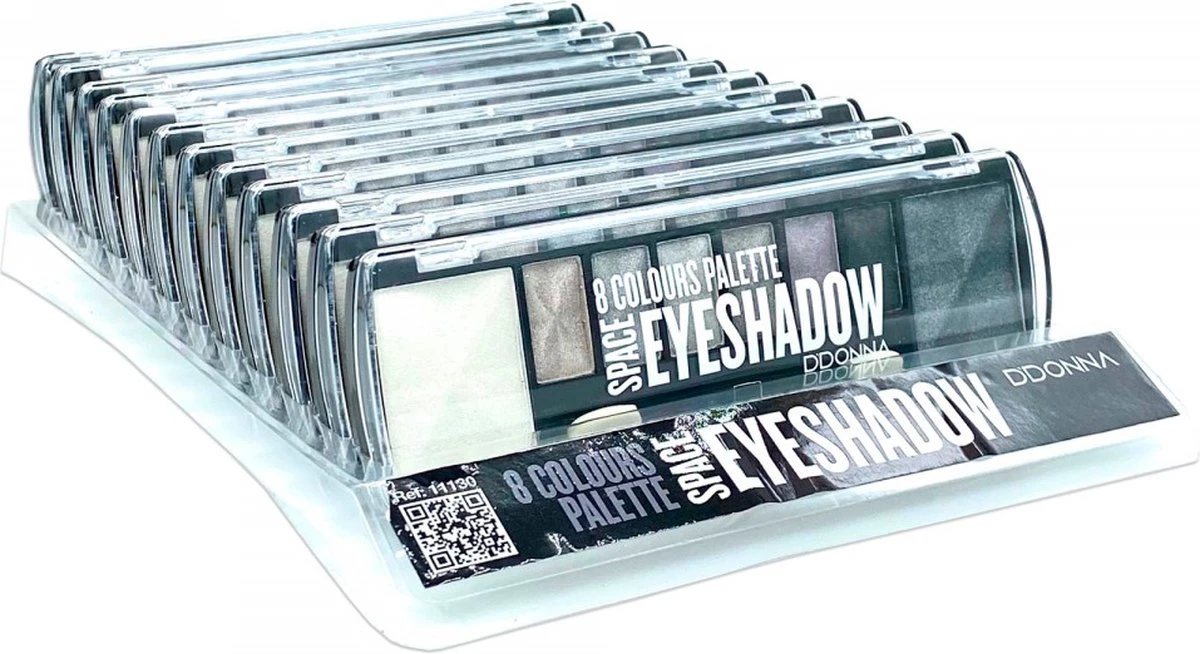 D'Donna - Oogschaduw Palette - Space Gris - Met Lange Applicator - 8 Kleuren: Wit / Grijs / Zilver / Zwart - 1 Doosje Met 10 Gram Inhoud 3 D'Donna - Oogschaduw Palette - Space Gris - Met Lange Applicator - 8 Kleuren: Wit / Grijs / Zilver / Zwart - 1 Doosje Met 10 Gram Inhoud - Afbeelding 3