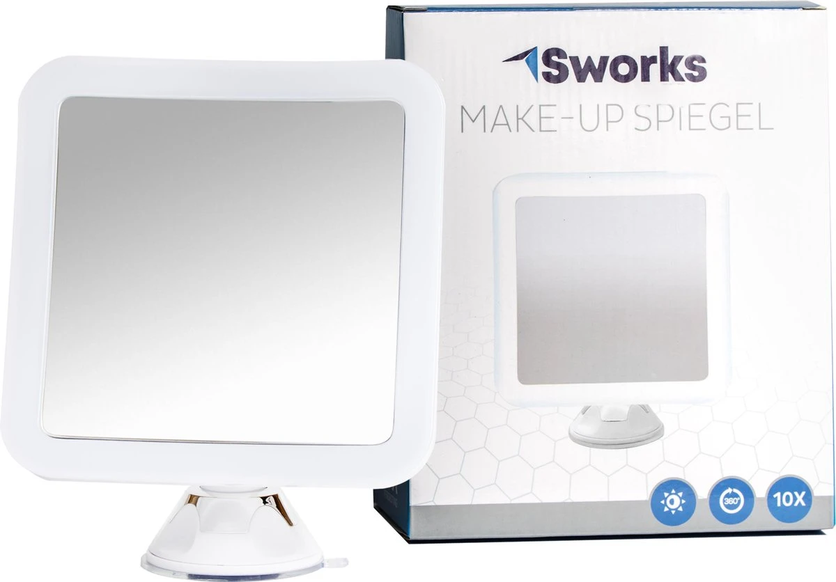 Vergroot Make Up En Scheer Spiegel Met LED Verlichting Vierkant - 10x Vegroting En Natuurlijk Licht Voor Cosmetica/Scheren/Epileren - 360° Graden Verstelbare Zuignap En Wandbevestiging 8 Vergroot Make Up En Scheer Spiegel Met LED Verlichting Vierkant - 10x Vegroting En Natuurlijk Licht Voor Cosmetica/Scheren/Epileren - 360° Graden Verstelbare Zuignap En Wandbevestiging - Afbeelding 8