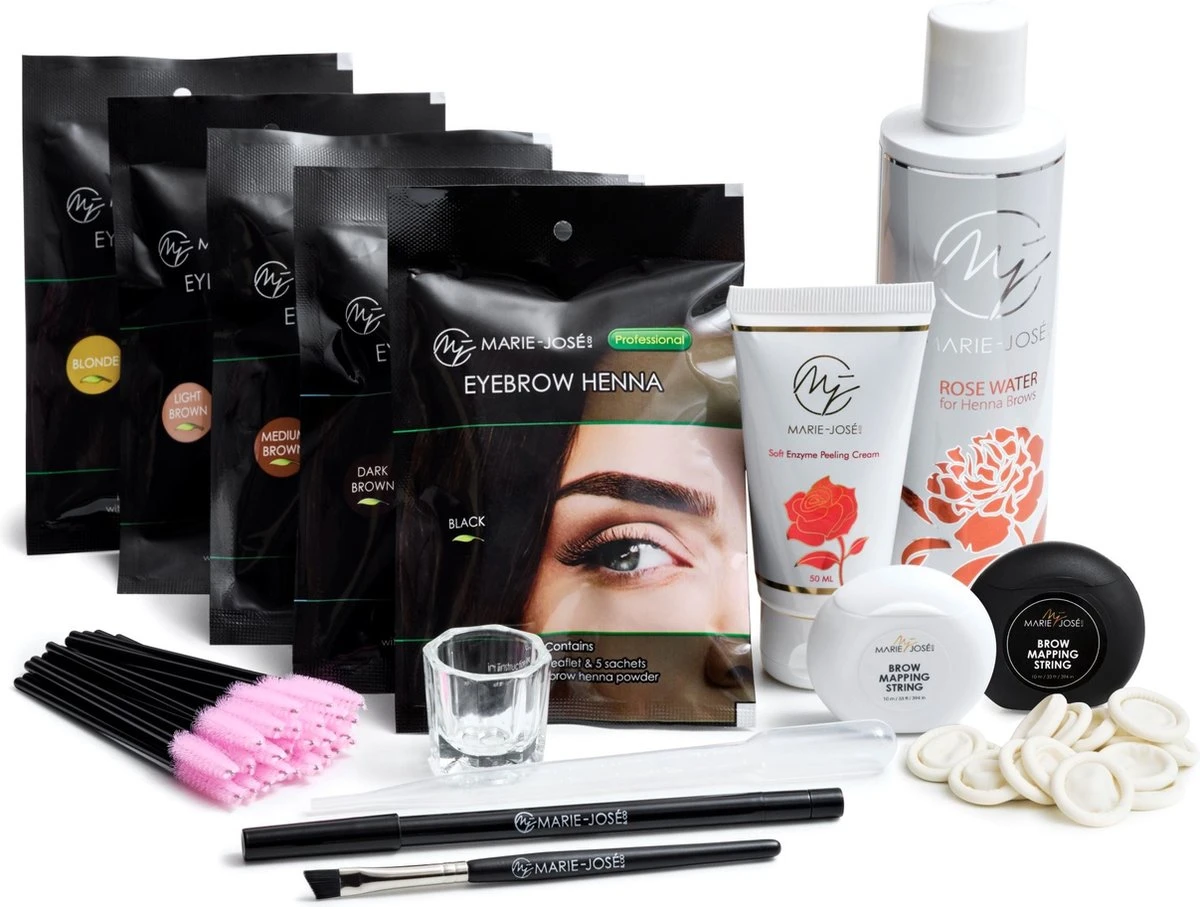 Marie-José & Co Henna Brows Start Set - Alle Kleuren & Accessoires - Wenkbrauwverf Start Kit Voor Professionals 1 Marie-José & Co Henna Brows Start Set - Alle Kleuren & Accessoires - Wenkbrauwverf Start Kit Voor Professionals