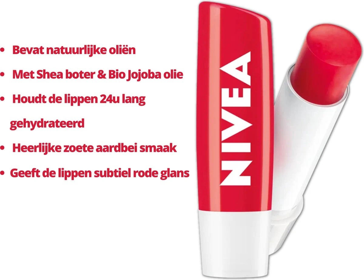 Nivea - Labello Strawberry Shine Lippenbalsem - 5,5 Ml Stick - Lipbalsem - Lipbalm - Lipverzorging - Verrijkt Met Shea Boter En Bio Jojoba Olie 2 Nivea - Labello Strawberry Shine Lippenbalsem - 5,5 Ml Stick - Lipbalsem - Lipbalm - Lipverzorging - Verrijkt Met Shea Boter En Bio Jojoba Olie - Afbeelding 2